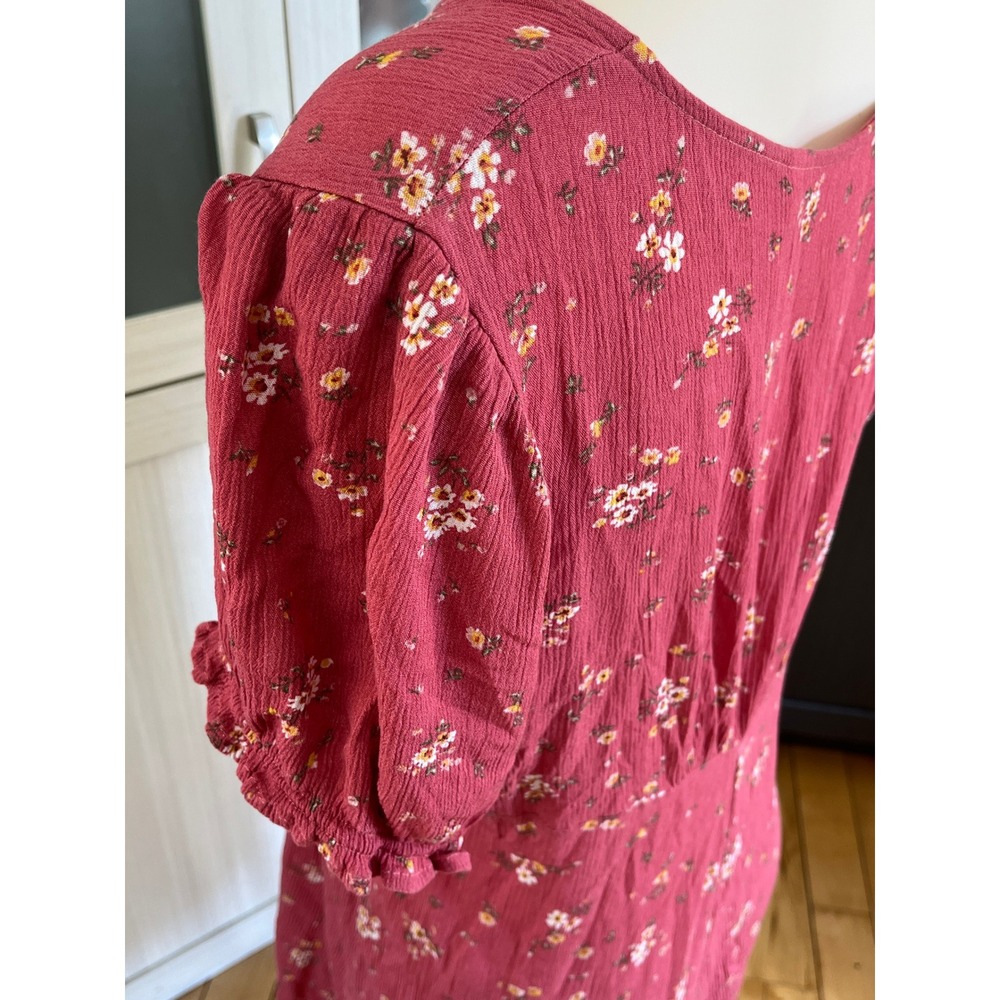 Blumind Red Floral Button Front Mini Dress Short Sleeve V-Neck Size Large - Picture 5 of 6